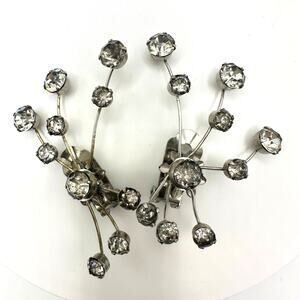 Vintage silver tone clear rhinestones spray ear climbers clip on earrings